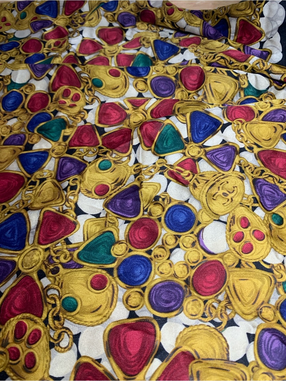 CHANEL Black Silk Scarf with Gold Chain and Gem Motifs - Picture 12 of 16
